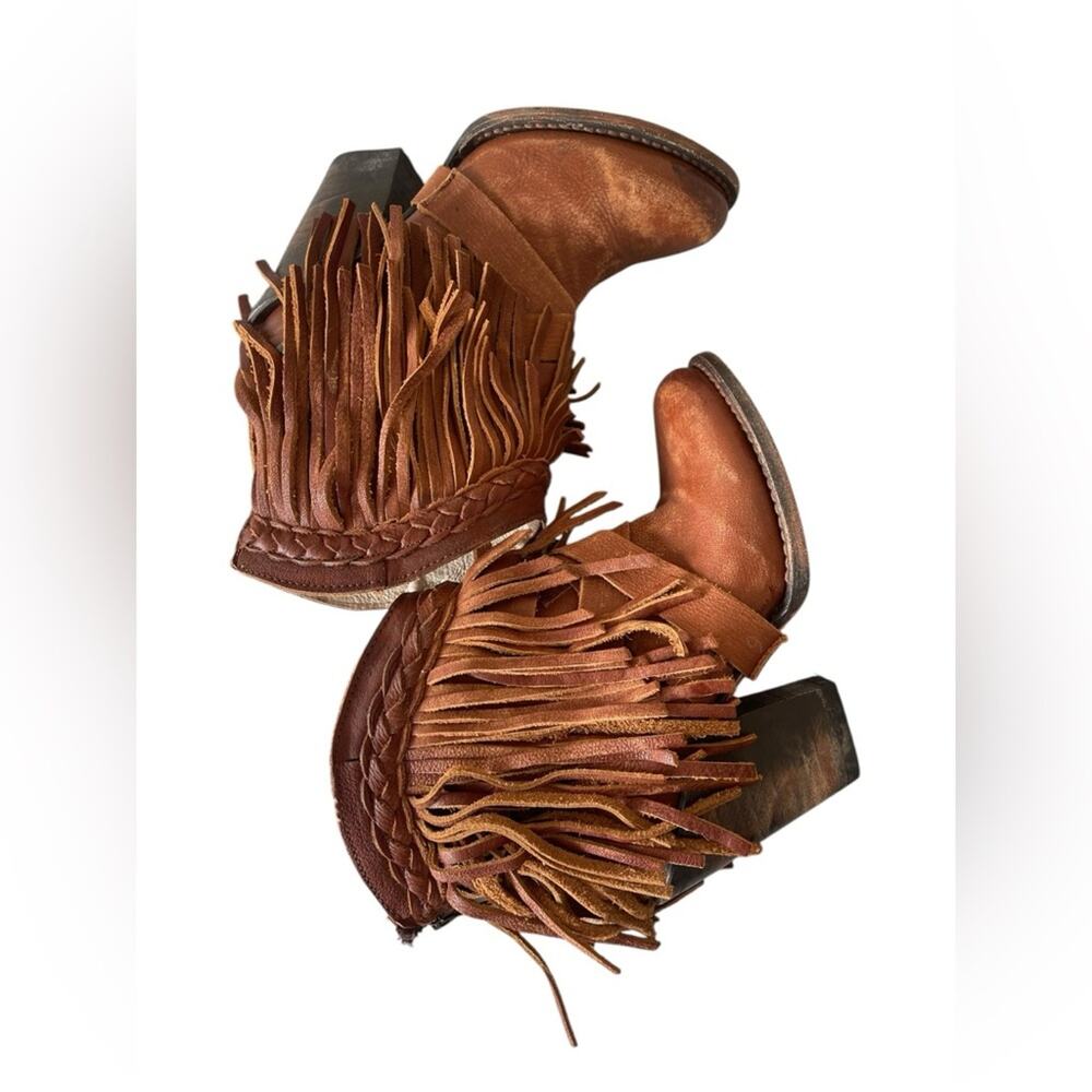 Freebird Womens TONTO Fringed Distressed Brown Leather Ankle Zip Boots Sz 6 - Picture 5 of 7